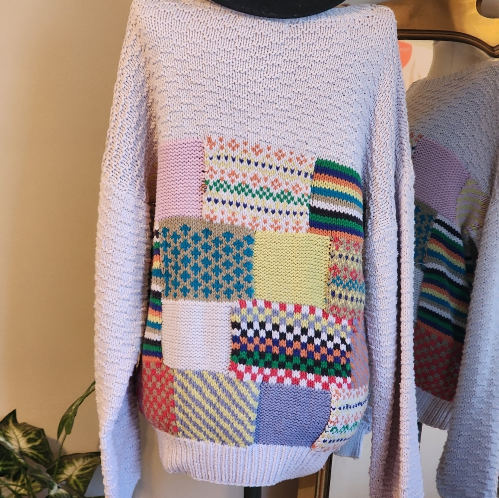 Vintage Patchwork Knit Sweater - image 2